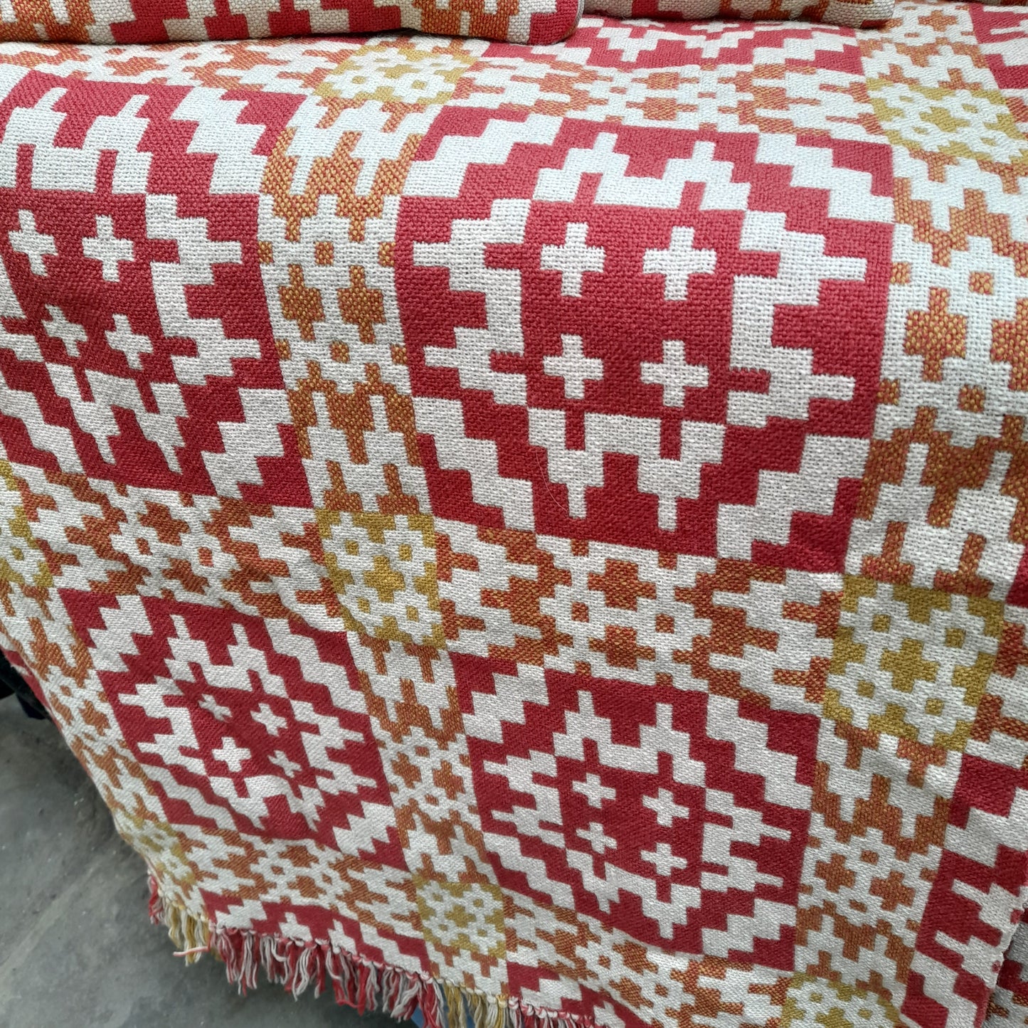 Welsh Tapestry Blanket in Orange & Cream Unique Hand Woven Design by Alana's Welsh Weaves BNWT