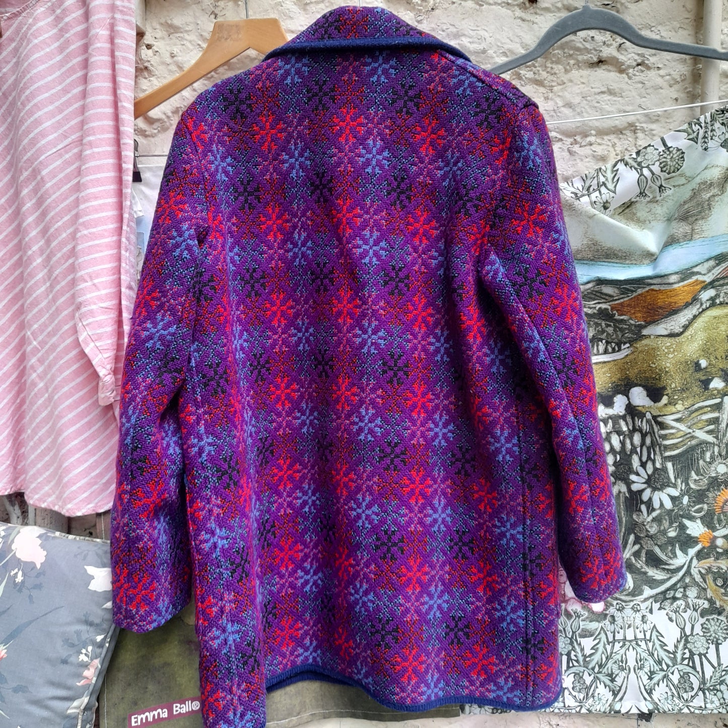 Vintage Welsh Tapestry Coat in Purple, Red, Blue & Black 16/18