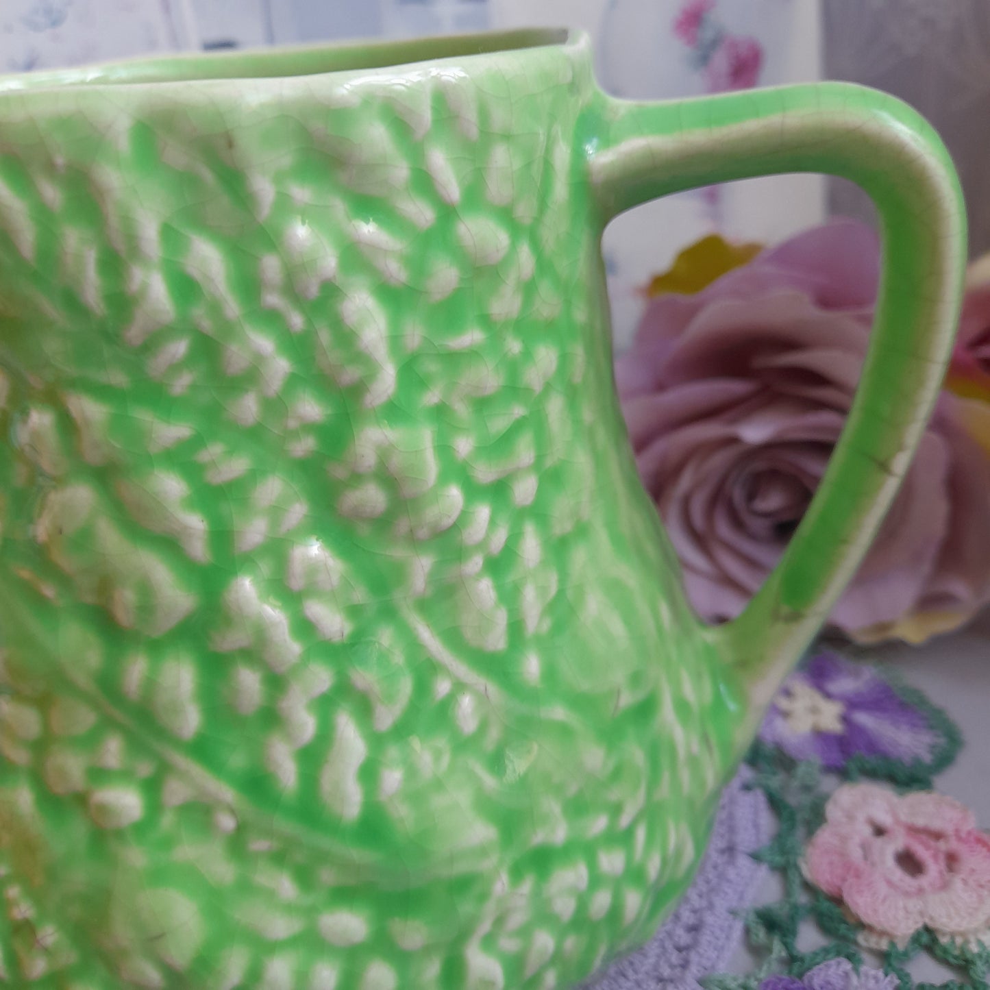 Vintage Green Cabbage Ware Jug