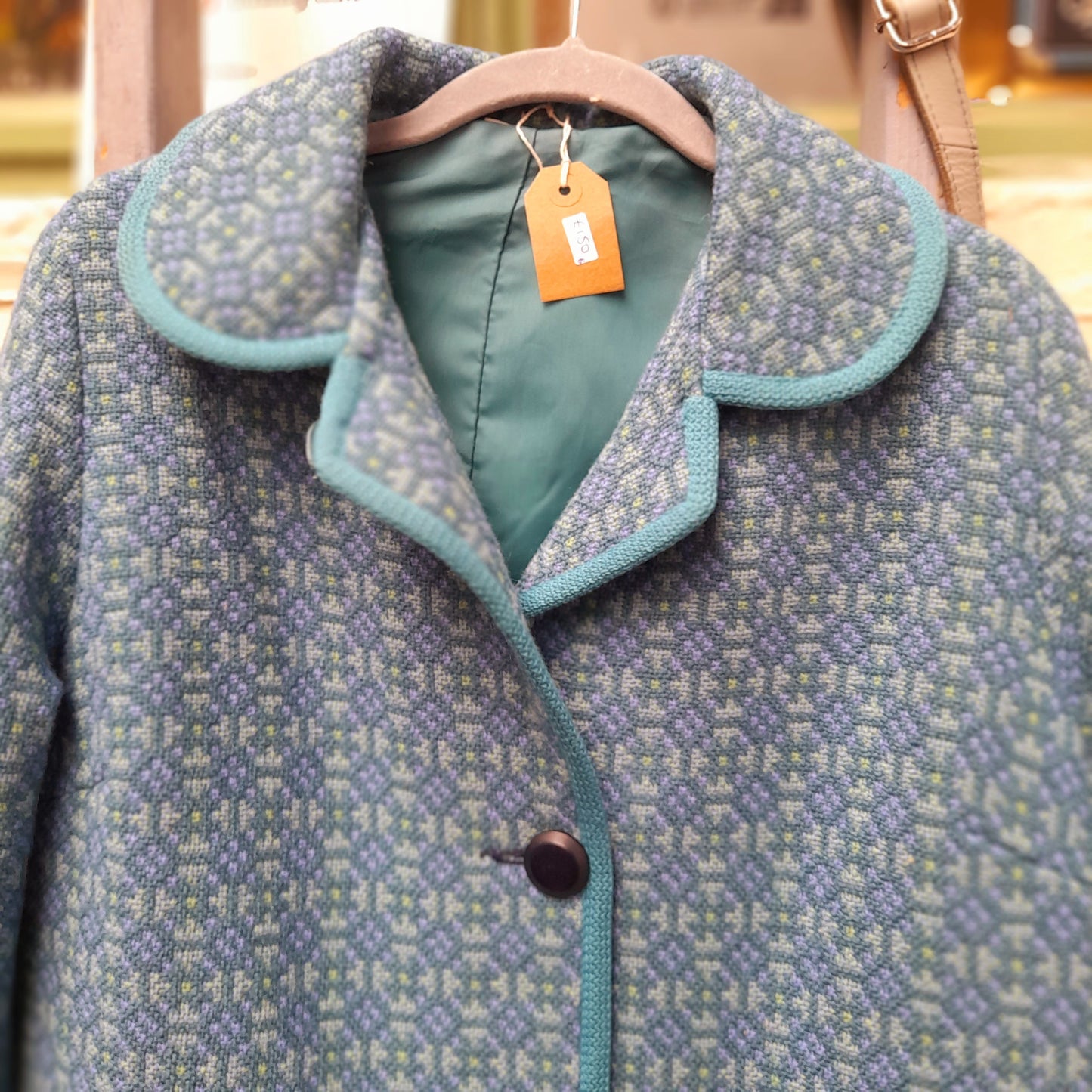 Vintage Welsh Tapestry Coat Rare Full Length in Pale Blue & Aqua Size 12/14