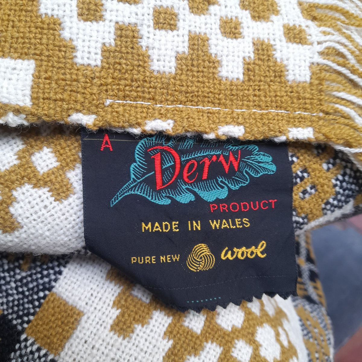 Welsh Blanket in Mustard Black & Cream Vintage King Size