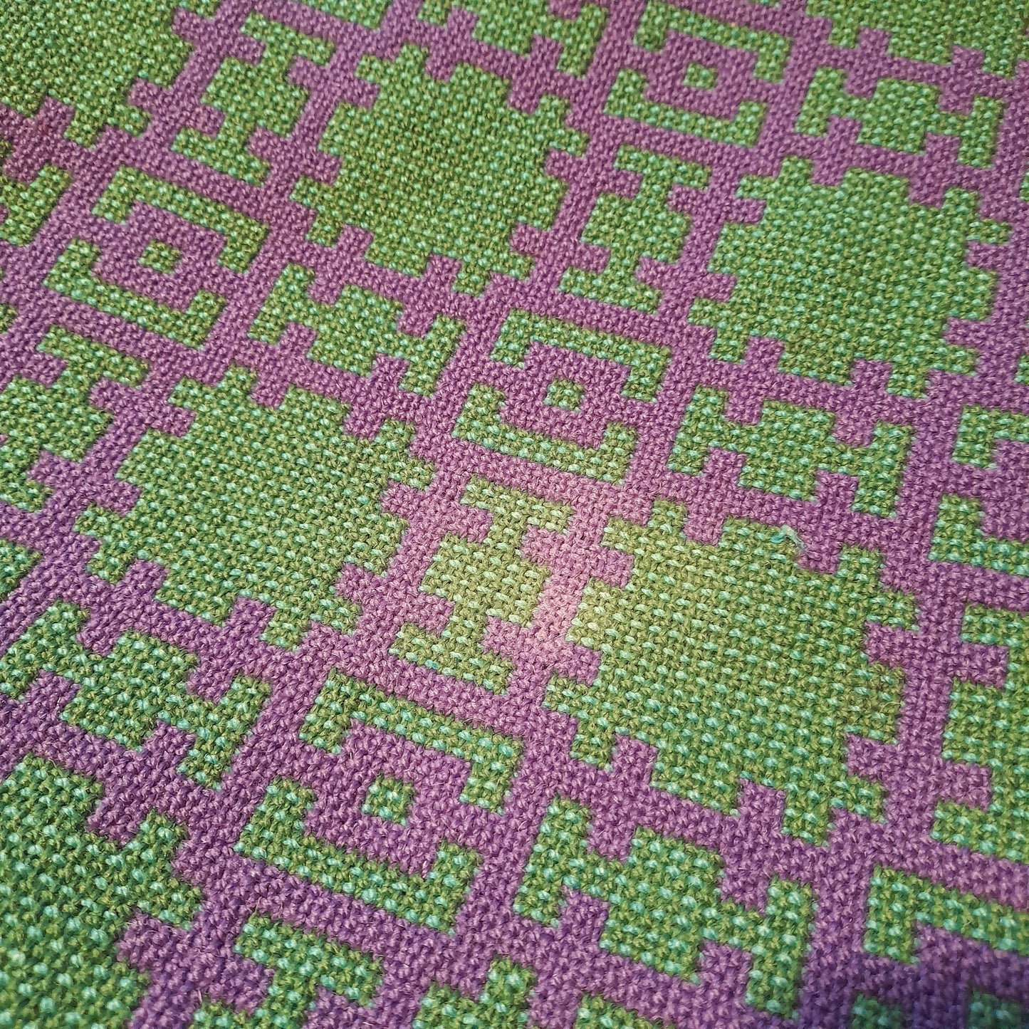 RARE Vintage Welsh Tapestry Blanket in Bright Green & Purple Woven by Arthur Morus Dolwerdd Mill