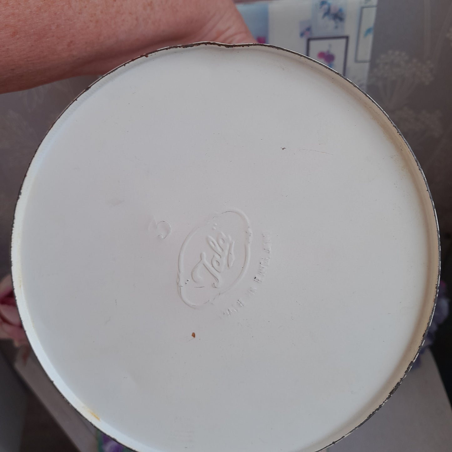 Vintage Tala Biscuit Tin in Red & Cream Enamel