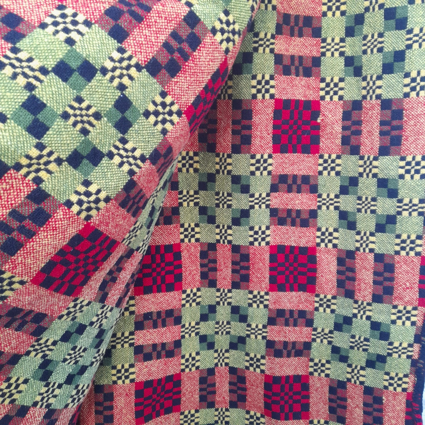 RARE Vintage Welsh Tapestry Blanket in Black, Red, Yellowy Green by Ben Jones at Alltcavan Mill King Size