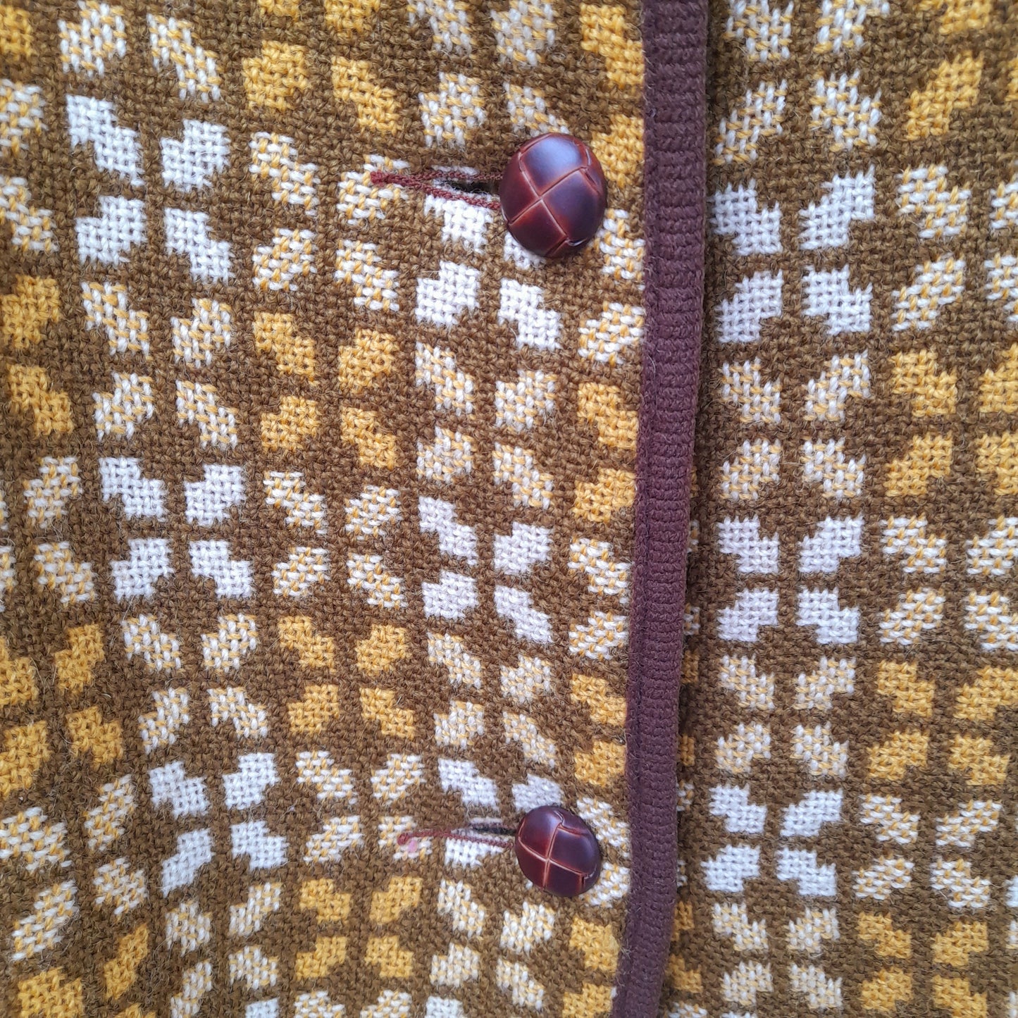 Vintage Welsh Tapestry Pea Coat in Mustard, Cream & Brown Size 16/18