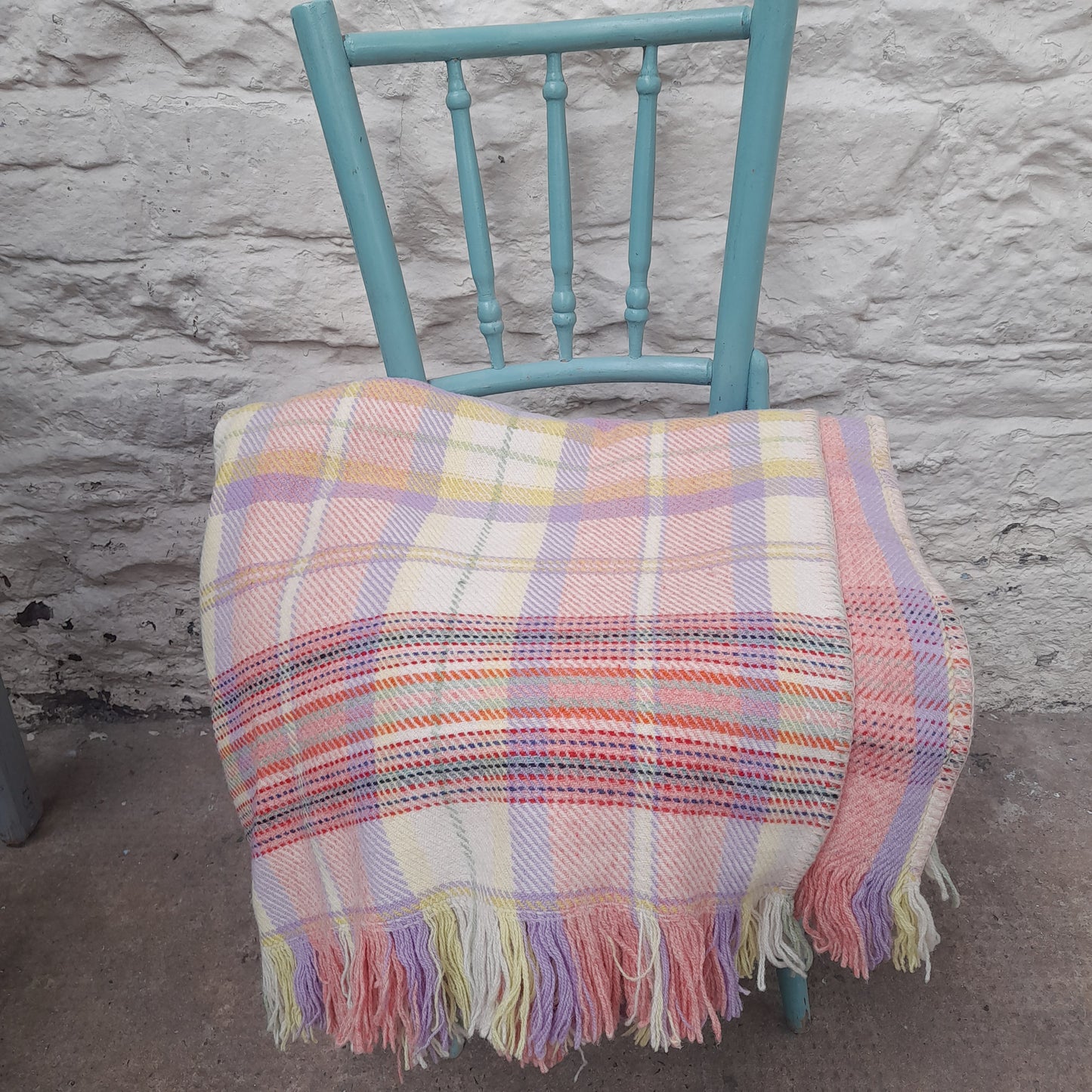 Vintage Cwmgwili Welsh Blanket in Pretty Pastels