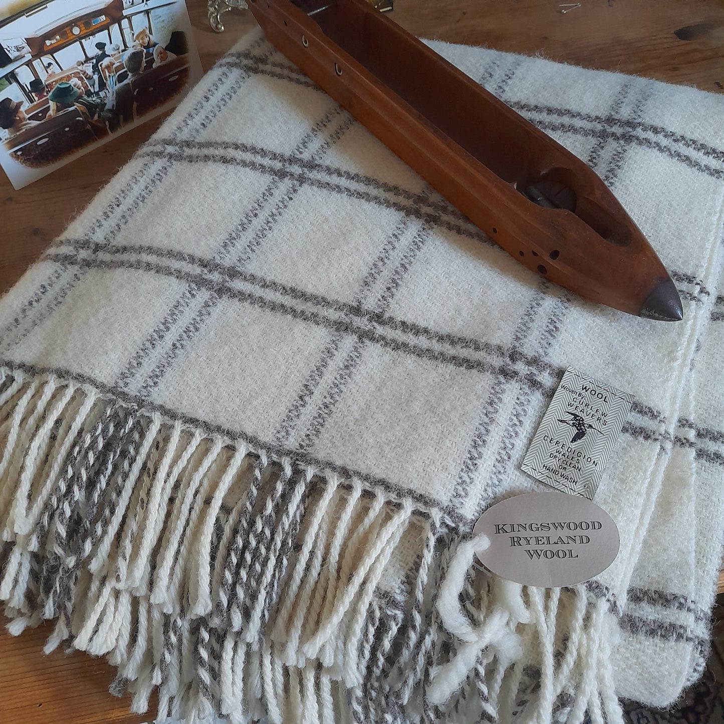 Handwoven Welsh Blanket in Natural Undyed Natural Wool in Cream & Brown by Curlew Weavers