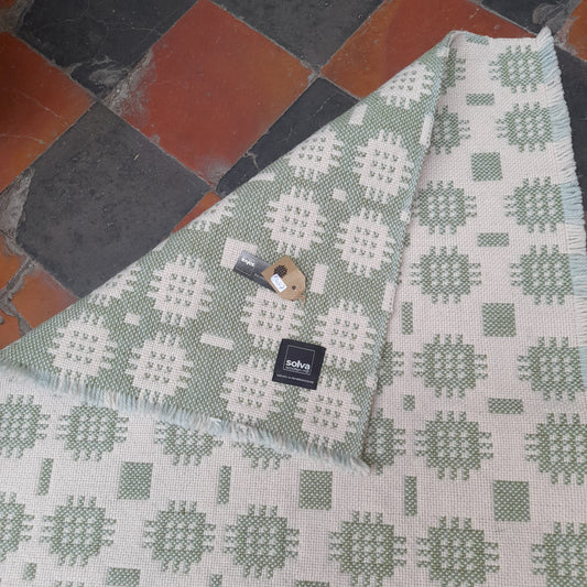 BNWT Handwoven Welsh Tapestry Rug in Sage Green & Cream by Solva Woollen Mill 92cms x 62cms