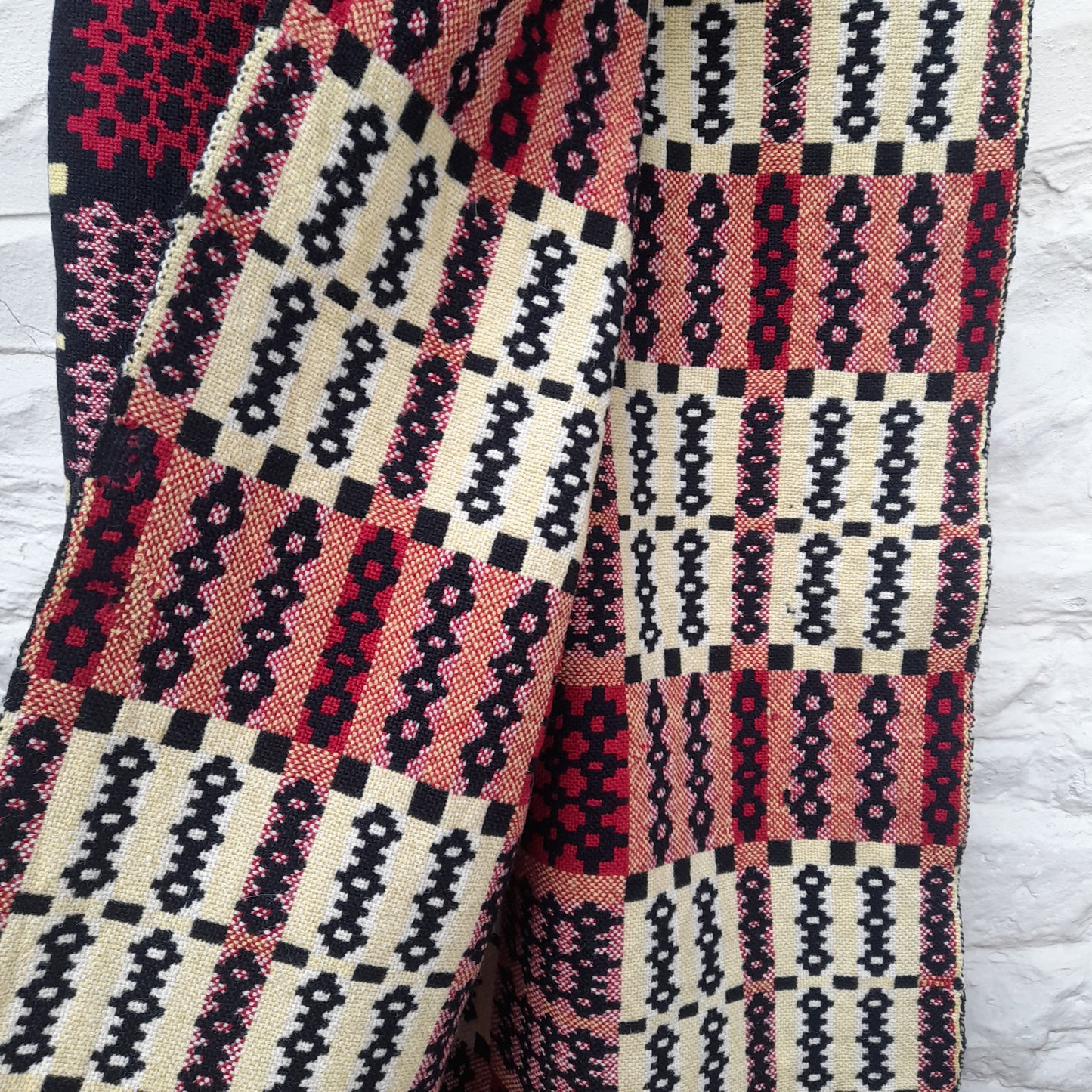 Welsh Tapestry Blanket in Black Red, Yellow & White by Gwili Mill