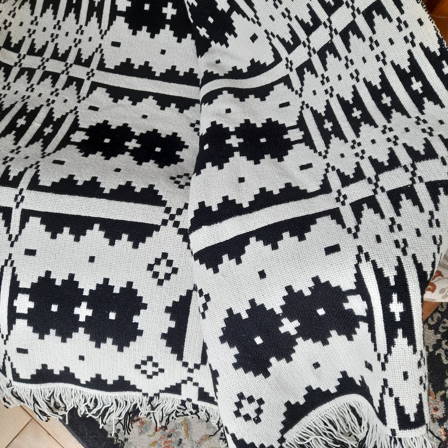 Welsh Tapestry Blanket in Black & White by Brynkir Mill