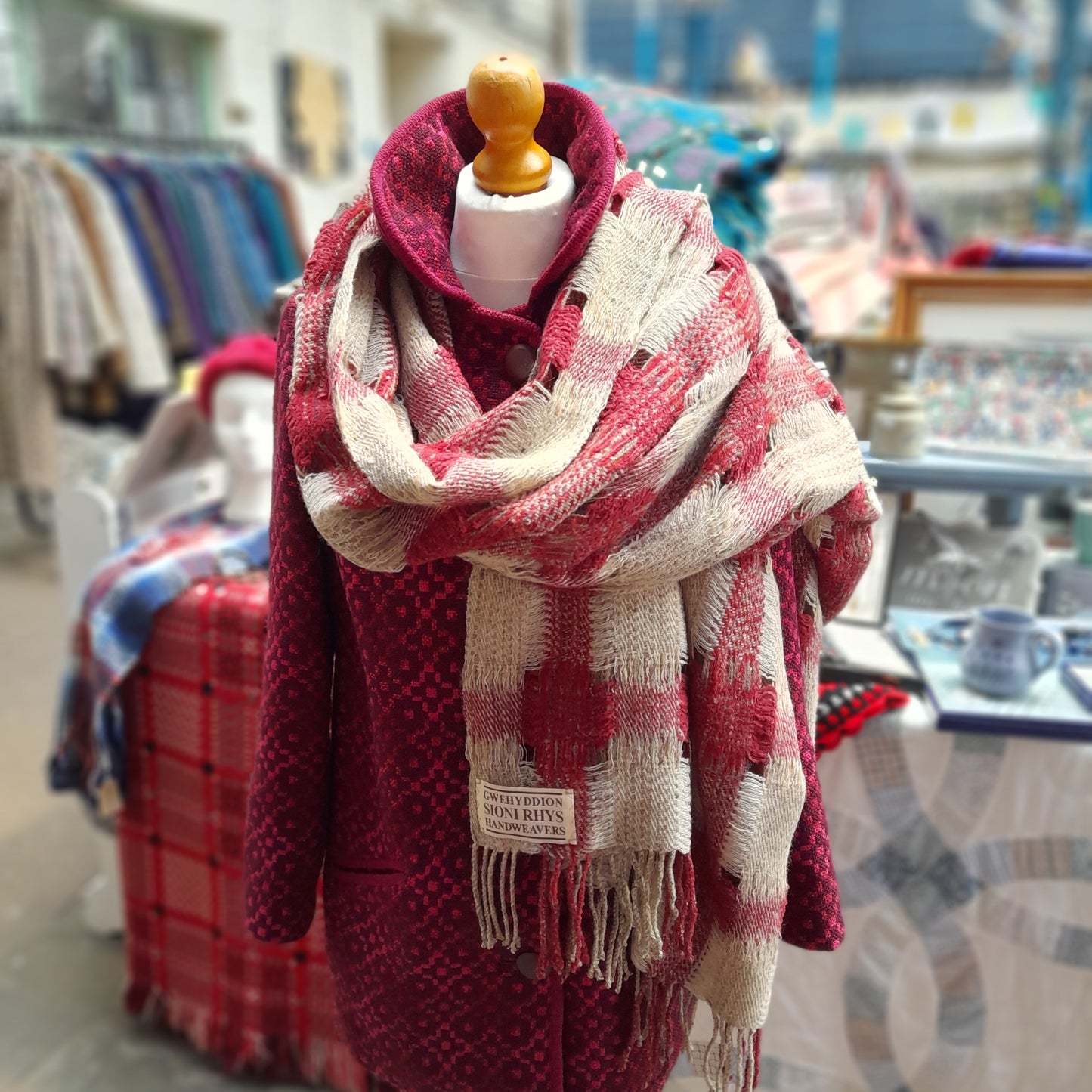 Sioni Rhys Handwoven Wrap in Red & Cream