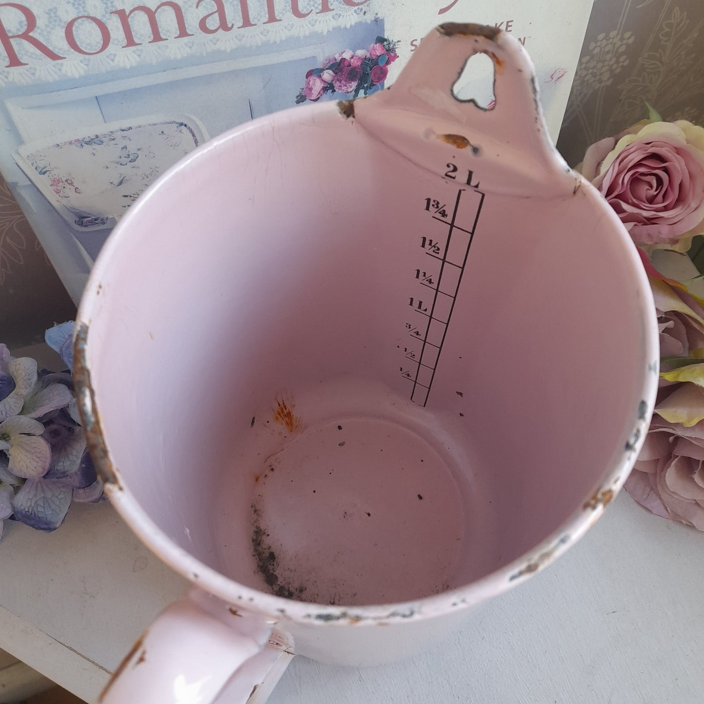 Antique Pale Pink Rustic French Enamel Water Dispenser, Brocante Style Display Will Wall Hang