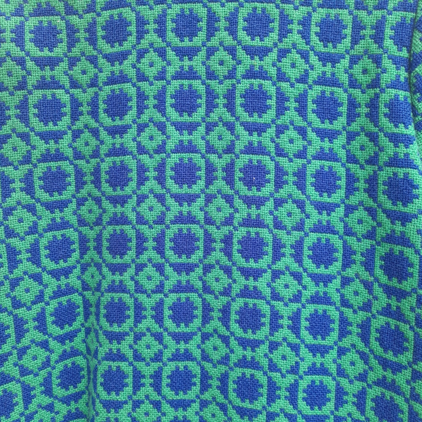 Vintage Welsh Tapestry Coat in Emerald Green & Cobalt Blue 16/18