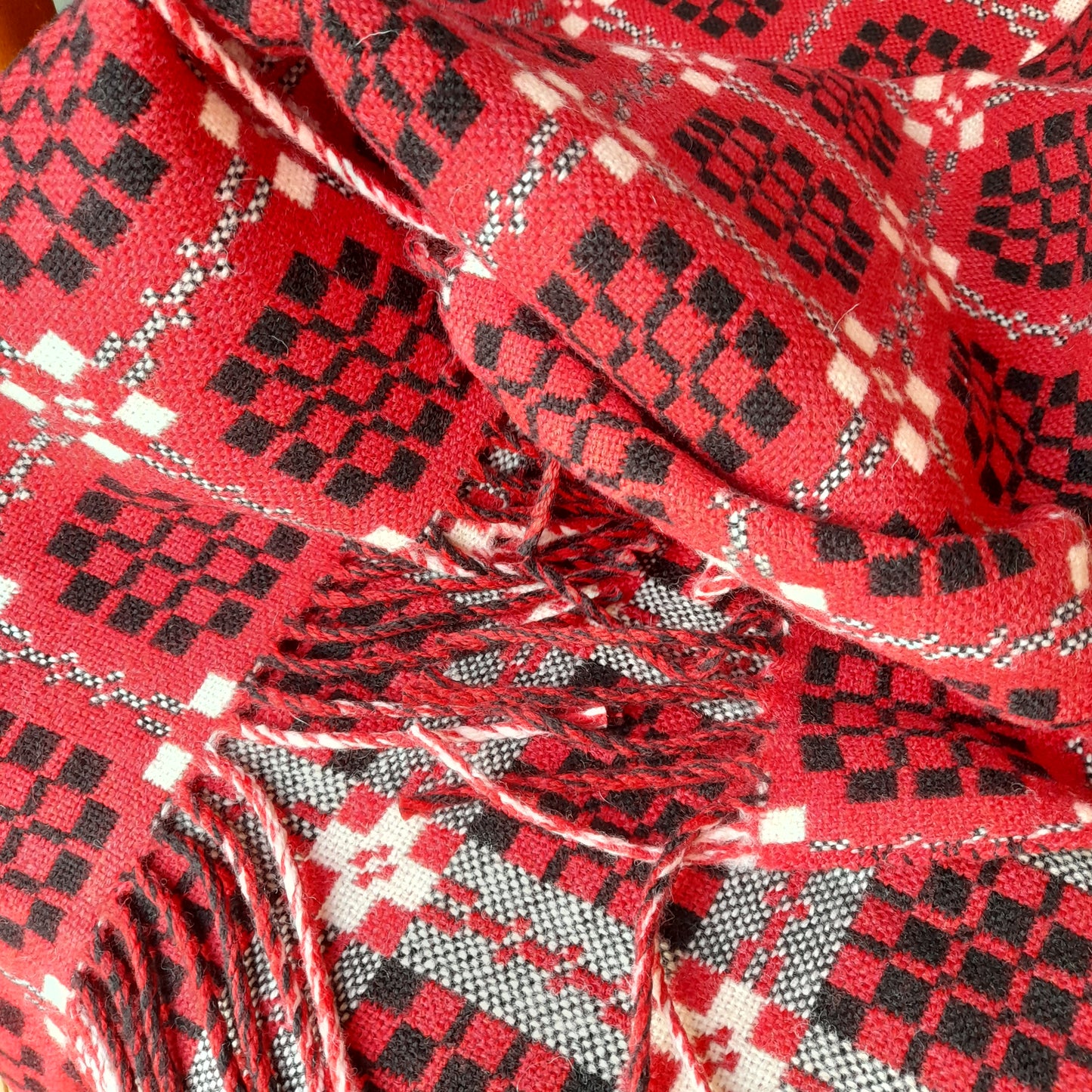 Welsh Tapestry Blanket in Red White & Black Rare 'Pennsylvania' Design