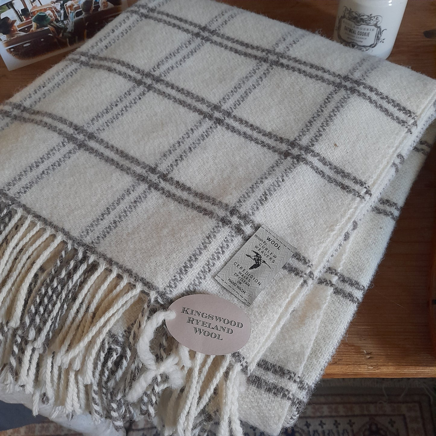 Handwoven Welsh Blanket in Natural Undyed Natural Wool in Cream & Brown by Curlew Weavers