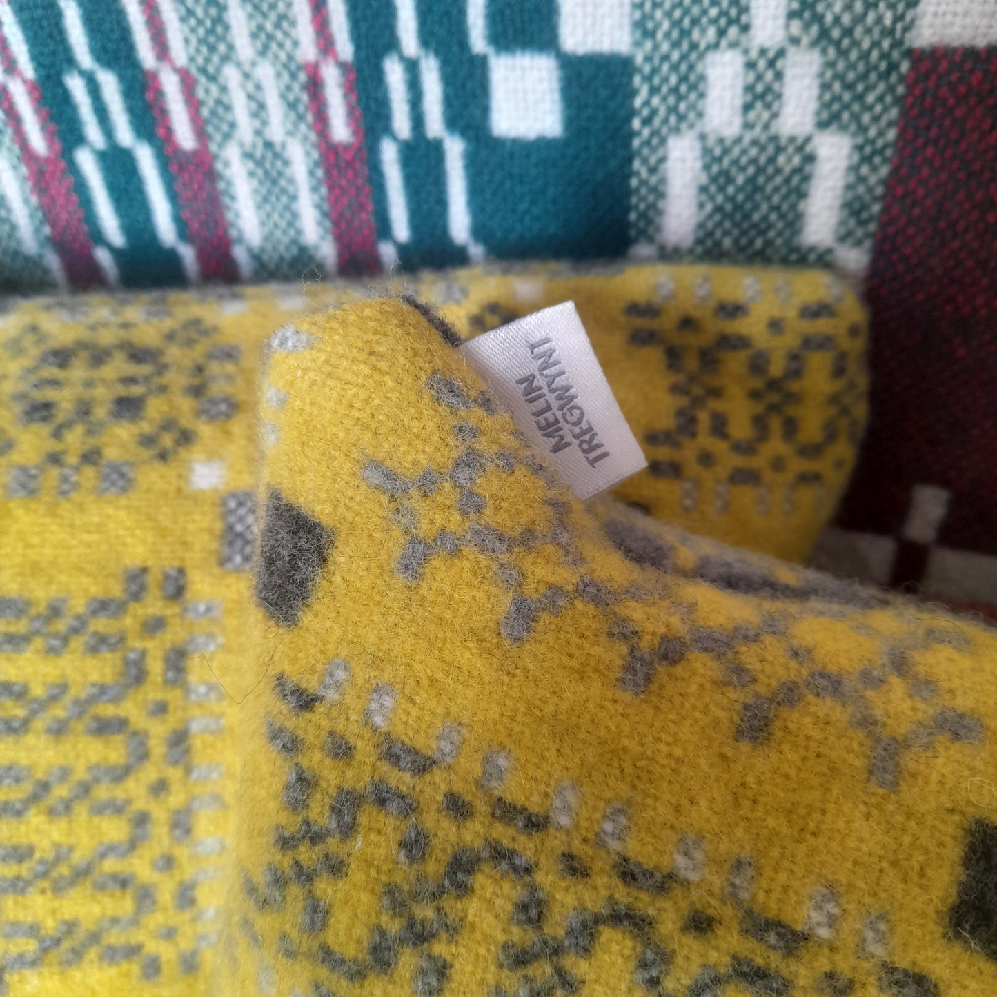 Special Order for Sarah 3 x Melin Tregwynt Mustard/Grey Reversible Cushions 16"