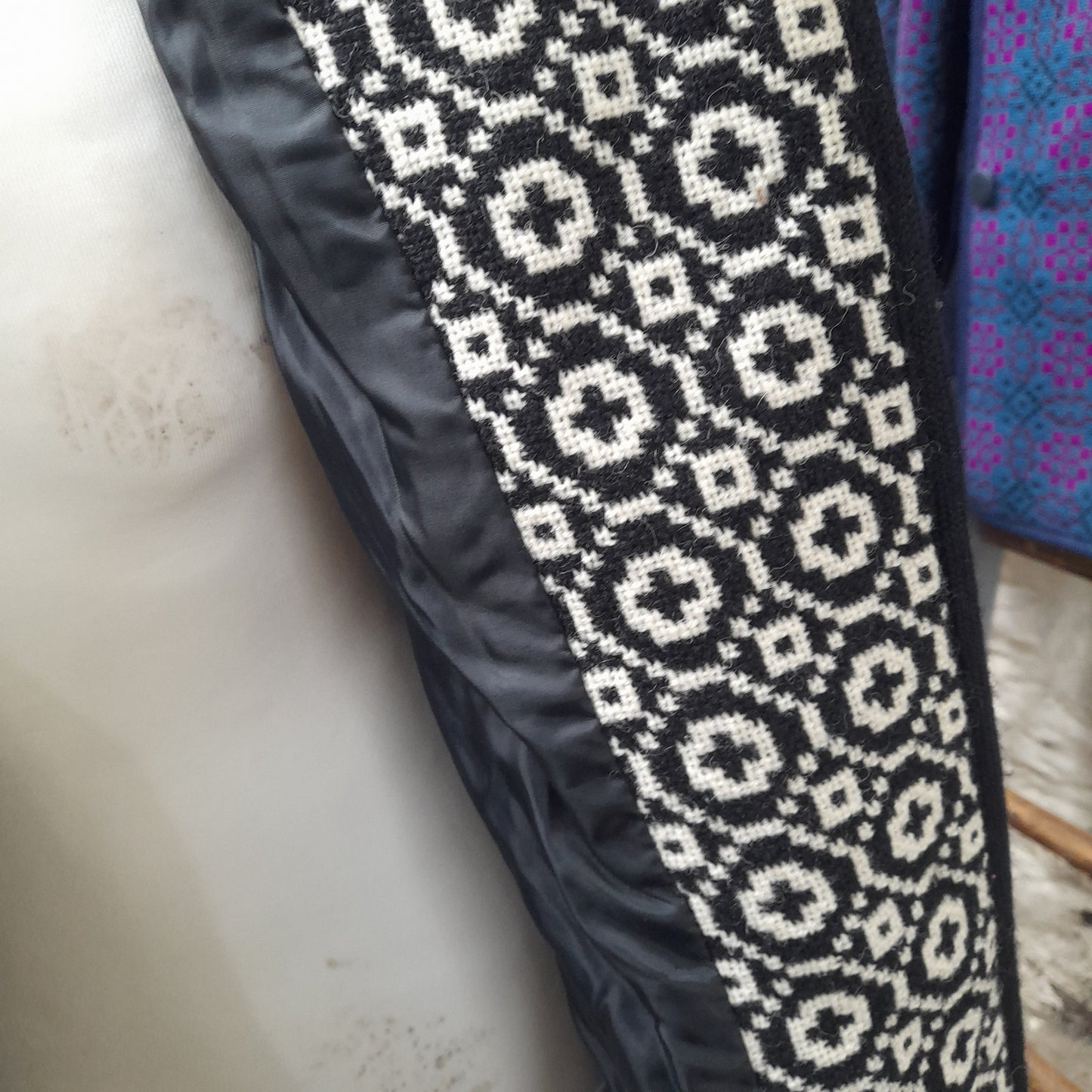Vintage Welsh Tapestry Coat in Black & White Full Length Size 14/16