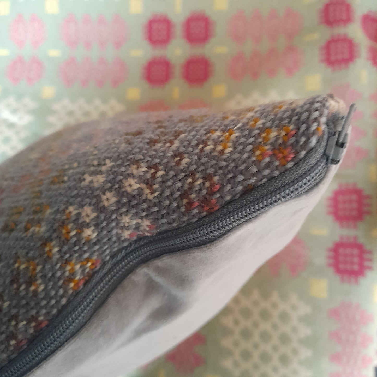 PAIR Handmade Cushion Made From Vintage Welsh Wool Tapestry in Grey 18"