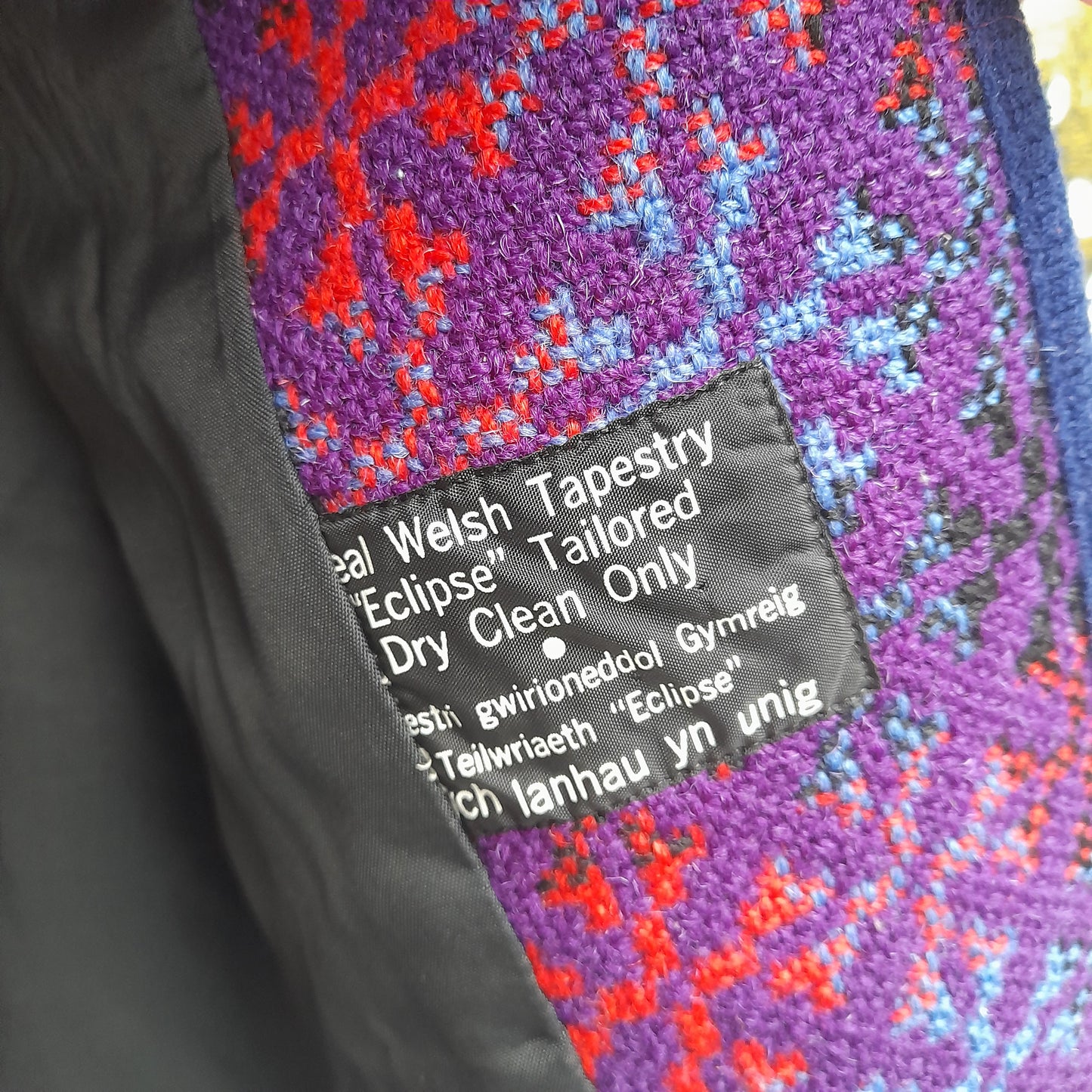Vintage Welsh Tapestry Coat in Purple, Red, Blue & Black 16/18