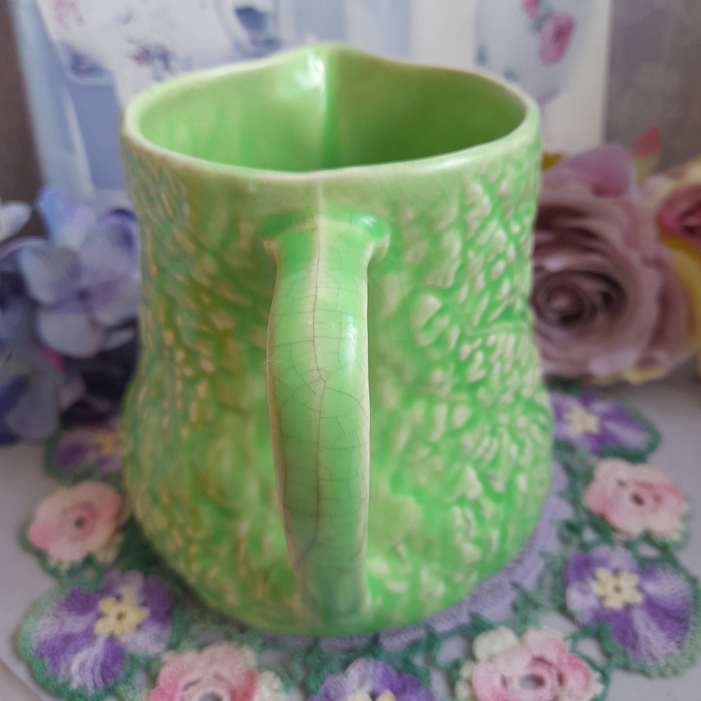 Vintage Green Cabbage Ware Jug