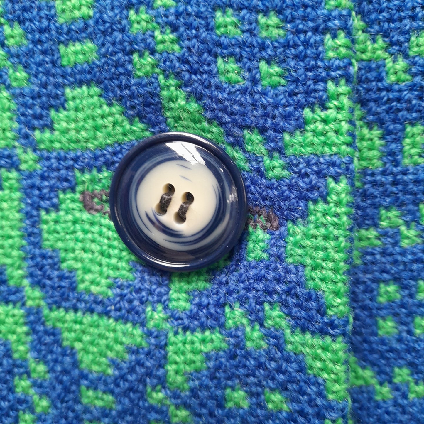 Vintage Welsh Tapestry Coat in Statement Emerald Green & Cobalt Blue 3/4 Length Size 16