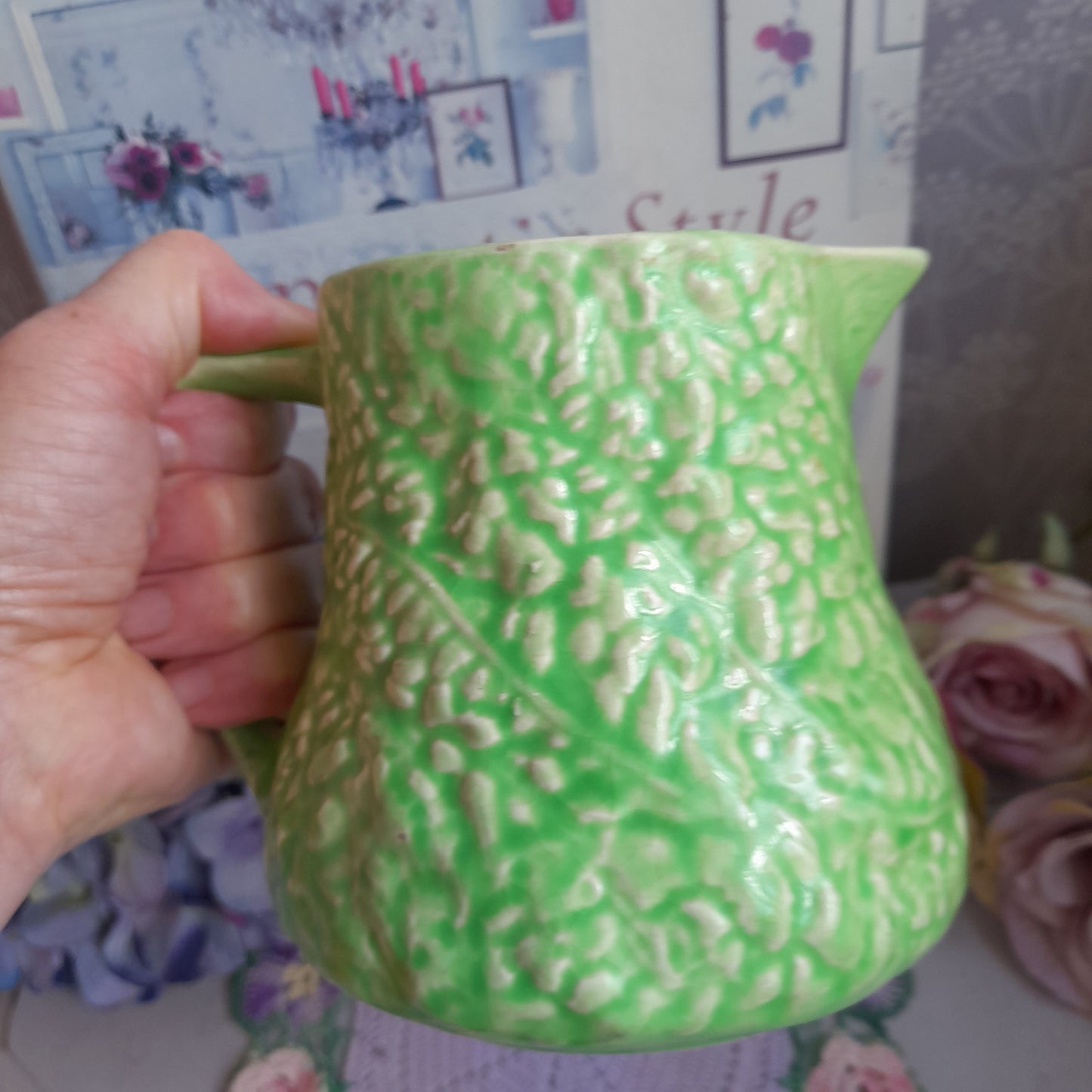 Vintage Green Cabbage Ware Jug