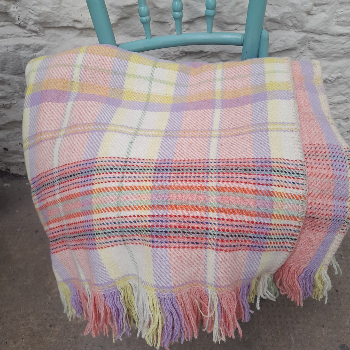 Vintage Cwmgwili Welsh Blanket in Pretty Pastels