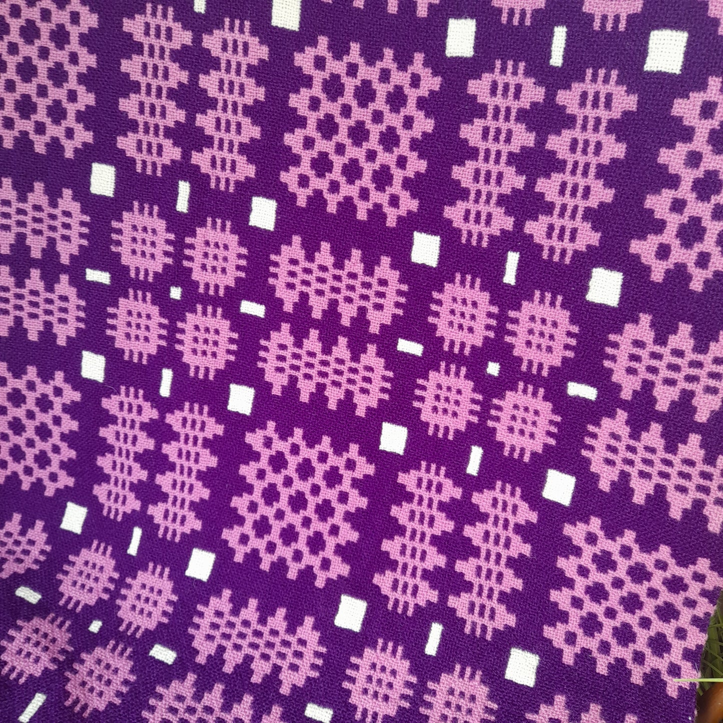 Welsh Blanket in Purple Lilac & White Original Label