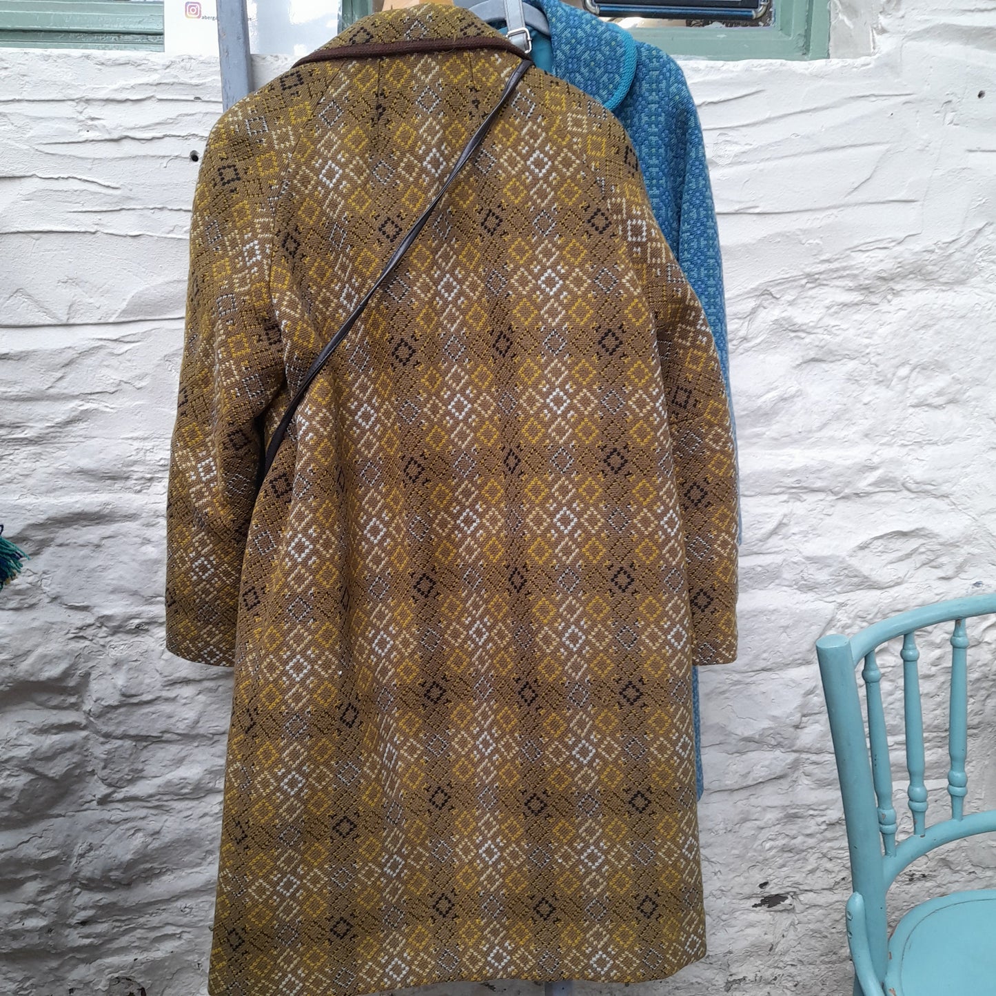 Vintage Welsh Wool Tapestry Coat in Mustard Full Length Size 16