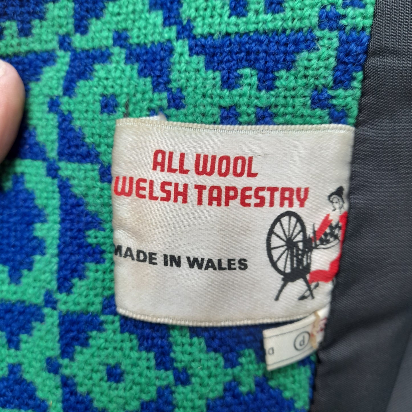 Vintage Welsh Tapestry Coat in Emerald Green & Cobalt Blue 16/18