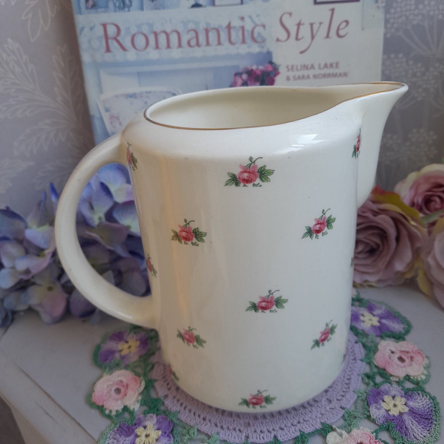 Darling Pink & White Floral Victorian Jug With Rosebuds by Bristol